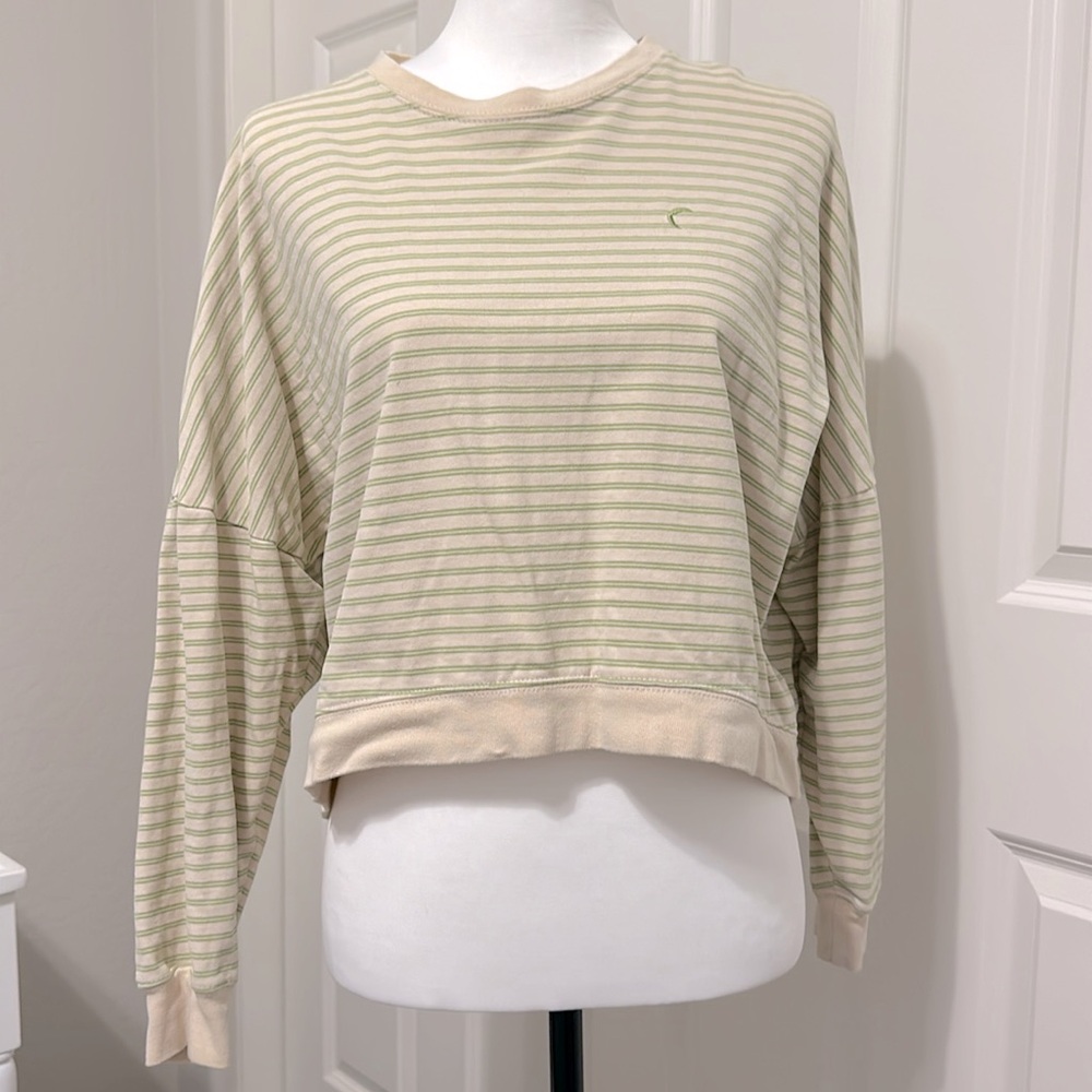 Kiwi & Cream Striped Crop Sweatshirt